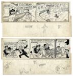 Lil Abner Pair of Comic Strips From 6 & 9 April 1966 Featuring Abner -- Hand-Drawn & Signed by Al Capp, Who Adds Sketches to Versos -- 22.5 x 7 -- White Out & Toning, Near Fine