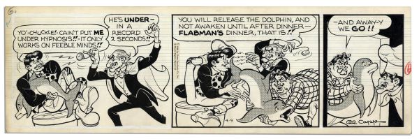 ''Li'l Abner'' Pair of Comic Strips From 6 & 9 April 1966 Featuring Abner -- Hand-Drawn & Signed by Al Capp, Who Adds Sketches to Versos -- 22.5'' x 7'' -- White Out & Toning, Near Fine