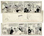 Nice Pair of Al Capp Signed Lil Abner Strips in Ink From June of 1967 -- Featuring Lil Abner & Daisy Mae -- With Pencil Sketches to Versos -- Measures 19.75 x 6 -- Near Fine