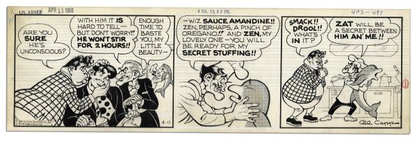 ''Li'l Abner'' Pair of Comic Strips From 11 and 16 April 1966 Featuring Li'l Abner & Dripper the Dolphin in Both -- Drawn & Signed by Al Capp -- 19.75'' x 6.25'' -- White Out & Toning, Near Fine