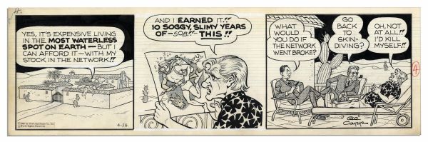 Pair of ''Li'l Abner'' Comic Strips Drawn & Signed by Al Capp From 28 April & 3 May 1966 -- 19.75'' x 6.25'' -- Near Fine