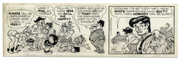 ''Li'l Abner'' Pair of Comic Strips Hand-Drawn & Signed by Al Capp From 9 & 10 Dec. 1967 -- Li'l Abner, Daisy Mae, Mammy & Dogpatchers -- 19.75'' x 6.25'' -- Near Fine