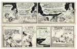 Lil Abner Pair of Comic Strips Drawn & Signed by Al Capp From 19 and 20 May 1966 -- Immigrants vs. Hippies, Classic Capp -- 19.75 x 6.25 -- Toning & Minor Green Glue Residue, Near Fine