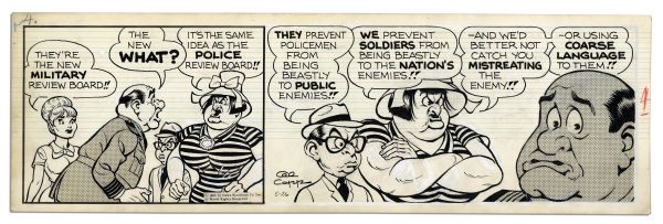 ''Li'l Abner'' Pair of Comic Strips Drawn & Signed by Al Capp From 1966 -- Featuring Unwelcome Immigrants to Dogpatch -- 19.75'' x 6.25'' -- Toning, Else Near Fine