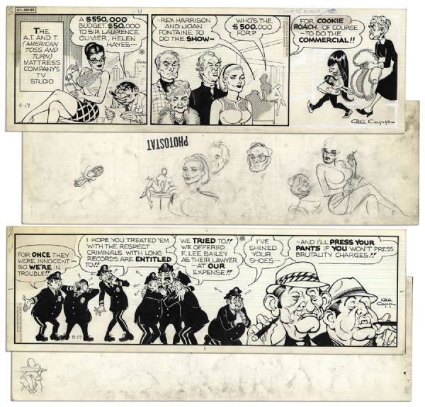 ''Li'l Abner'' Pair of Comic Strips From 1968 -- Hand-Drawn & Signed by Al Capp -- 22.5'' x 7'' -- White Out & Toning, Near Fine