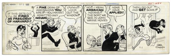 ''Li'l Abner'' Pair of Comic Strips From 1968 -- Hand-Drawn & Signed by Al Capp, Who Adds a Sketch to Verso of Each -- 22.5'' x 7'' -- White Out & Toning, Near Fine