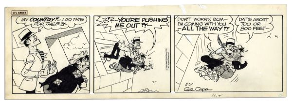 Lot of 4 ''Li'l Abner'' Comic Strips Hand-Drawn & Signed by Al Capp -- From 1-4 November 1977 -- Featuring Fearless Fosdick -- 18.5'' x 6.25'' -- Toning & White Out, Near Fine