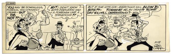 Four ''Li'l Abner'' Comics With Fosdick -- 21, 22, 28 & 29 October 1977, The Final Month of The Strip's 43 Year Run -- Drawn & Signed by Capp -- 18.75'' x 6.25'' -- Toning & White Out, Near Fine