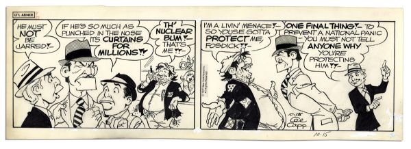 Four ''Li'l Abner'' Comics With Fosdick -- 13-15 & 31 October 1977, The Final Month of The Strip's 43 Year Run -- Drawn & Signed by Al Capp -- 18.75'' x 6.25'' -- Toning & White Out, Near Fine