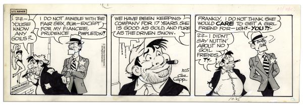 Lot of 4 ''Li'l Abner'' Comics With Fosdick -- 24-27 October 1977, The Final Month of The Strip's 43 Year Run -- Drawn & Signed by Al Capp -- 18.25'' x 6.25'' -- Toning & White Out, Near Fine