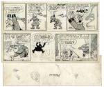 Lil Abner Pair of Comic Strips From 22 and 28 June 1966 Featuring Ian Flemm & Santa Claus -- Hand-Drawn & Signed by Al Capp -- 19.75 x 6.25 -- White Out & Toning, Near Fine