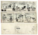Lil Abner Pair of Comic Strips From 16 and 20 June 1966 Featuring Mammy Yokum in a Courtroom Setting & Ian Flemm -- Hand-Drawn & Signed by Al Capp With Sketches to Verso -- 19.75 x 6.25
