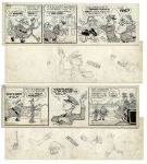 Lil Abner Pair of Comic Strips From 1 and 2 July 1966 Featuring Santa Clause & London Scenery -- Hand-Drawn & Signed by Al Capp With Sketches to Verso -- 19.75 x 6.25
