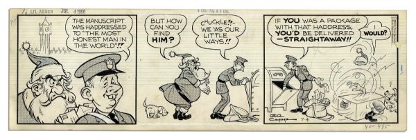 ''Li'l Abner'' Pair of Comic Strips From 4 and 5 July 1966 Featuring Santa Clause & Mention of Dogpatch -- Hand-Drawn & Signed by Al Capp -- 19.75'' x 6.25'' -- Near Fine