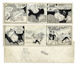 Pair of Comic Strips From 6 and 7 July 1966 -- Hand-Drawn & Signed by Al Capp With an Illustration to Verso -- 19.75 x 6.25 -- White Out & Toning, Near Fine