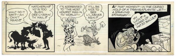 Pair of ''Li'l Abner'' Comic Strips Featuring Abner & Daisy Mae -- 8 & 9 July 1966 -- Drawn & Signed by Capp -- 20'' x 6'' -- Toning & White Out, Near Fine
