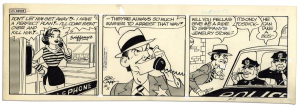 Lot of 4 ''Li'l Abner'' Comic Strips From 1977 -- The Last Year of The Comic -- Featuring Fosdick -- Hand-Drawn & Signed by Al Capp -- 19.5'' x 6.25'' -- Toning & White Out, Near Fine