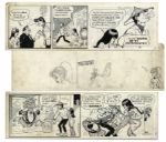 Lil Abner Pair of 1966 Comic Strips Hand-Drawn & Signed by Al Capp -- Featuring Lil Abner in Asia -- Each Measures 19.75 x 6.25 -- With Pencil Sketches to Verso