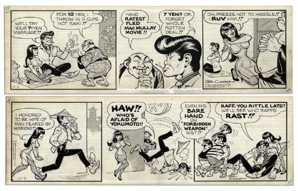 ''Li'l Abner'' Pair of Comic Strips Hand-Drawn & Signed by Al Capp From 5 & 6 October 1966 -- Li'l Abner as Li'l Abnai Yokumoto -- 19.75'' x 6.25'' -- Pencil on Verso, Near Fine