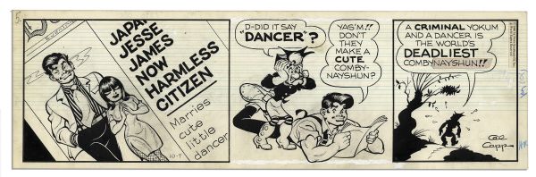 ''Li'l Abner'' Pair of Comic Strips Hand-Drawn & Signed by Al Capp From 7 & 8 October 1966 -- Li'l Abner, Abner as Li'l Abnai Yokumoto & Mammy -- 19.75'' x 6.25'' -- Pencil on Verso, Near Fine