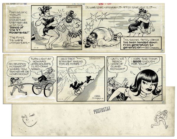 ''Li'l Abner'' Pair of Comic Strips Hand-Drawn & Signed by Al Capp From 10 & 11 October 1966 -- Li'l Abner as Li'l Abnai Yokumoto -- 19.75'' x 6.25'' -- Pencil on Verso, Near Fine