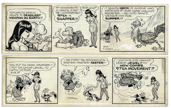 ''Li'l Abner'' Pair of Comic Strips Hand-Drawn & Signed by Al Capp From 14 & 15 October 1966 -- Li'l Abner as Li'l Abnai Yokumoto -- 19.75'' x 6.25'' -- Pencil on Verso, Near Fine