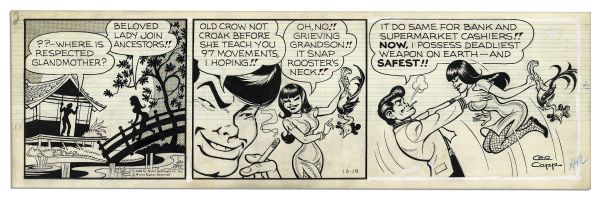 ''Li'l Abner'' Pair of Comic Strips Hand-Drawn & Signed by Al Capp From 17 & 18 October 1966 -- Li'l Abner as Li'l Abnai Yokumoto -- 19.75'' x 6.25'' -- Pencil on Verso, Near Fine