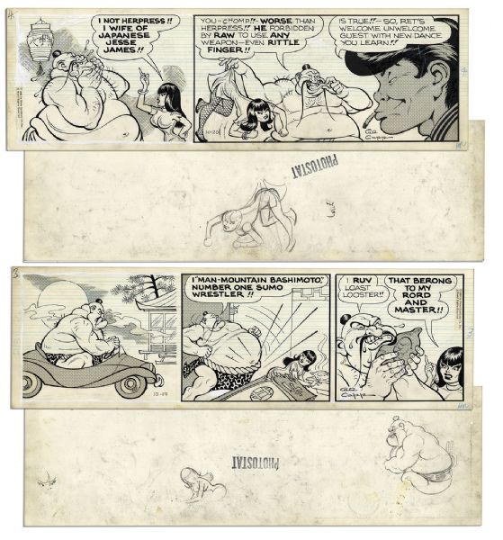 ''Li'l Abner'' Pair of Comic Strips Hand-Drawn & Signed by Al Capp From 19 & 20 October 1966 -- Li'l Abner as Li'l Abnai Yokumoto -- 19.75'' x 6.25'' -- Pencil on Verso, Near Fine