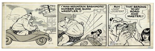 ''Li'l Abner'' Pair of Comic Strips Hand-Drawn & Signed by Al Capp From 19 & 20 October 1966 -- Li'l Abner as Li'l Abnai Yokumoto -- 19.75'' x 6.25'' -- Pencil on Verso, Near Fine