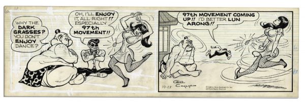 ''Li'l Abner'' Pair of Comic Strips Hand-Drawn & Signed by Al Capp From 21 & 22 October 1966 -- Li'l Abner as Li'l Abnai Yokumoto -- 19.75'' x 6.25'' -- Pencil on Verso, Near Fine