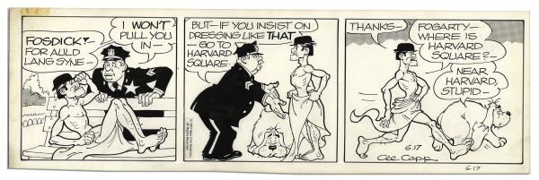 ''Li'l Abner'' 4 Comic Strips Hand-Drawn & Signed by Al Capp From 15-18 June 1977 -- The Strip's Last Year -- Featuring Fearless Fosdick & Mrs. Flintnose -- 19.75'' x 6.25'' -- Near Fine