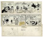 Pair of Lil Abner Comic Strips, Both Hand-Drawn & Signed by Al Capp -- From 1 & 3 November 1966 -- Japan Storyline With Mammy & Mimi -- 19.75 x 6.25 -- Toning & White Out, Near Fine