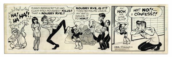 ''Li'l Abner'' Pair of Comic Strips Drawn & Signed by Capp -- The Japan Storyline Featuring Mammy Mentioning The ''Good Night Irene'' Punch -- 19.75'' x 6.25'' -- Near Fine 
