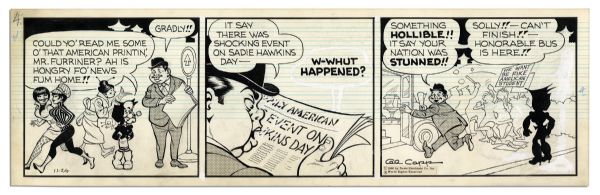 ''Li'l Abner'' Pair of Comic Strips From 23 & 24 November 1966 Featuring Mammy Yokum -- Hand-Drawn & Signed by Al Capp -- 22.5'' x 7'' -- White Out & Toning, Near Fine