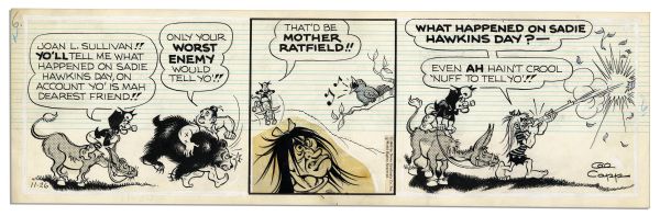 ''Li'l Abner'' Pair of Comic Strips From 26 & 29 November 1966 Featuring Mammy Yokum -- Hand-Drawn & Signed by Al Capp -- 22.5'' x 7'' -- White Out & Toning, Near Fine