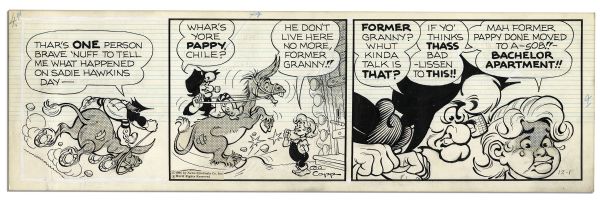 ''Li'l Abner'' Pair of Comic Strips From 1 & 24 December 1966 Featuring Mammy Yokum & Abner With Daisy Mae -- Hand-Drawn & Signed by Al Capp -- 22.5'' x 7'' -- White Out & Toning, Near Fine