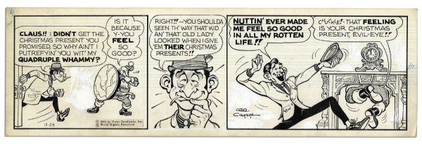 ''Li'l Abner'' Pair of Comic Strips Hand-Drawn & Signed by Al Capp From 26 & 29 November 1966 -- One Features Abner, Daisy Mae & Honest Abe -- 22.5'' x 7'' -- White Out & Toning, Near Fine