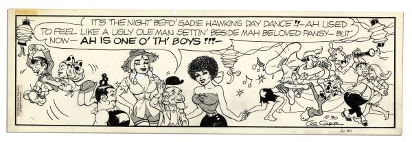 Lot of 4 ''Li'l Abner'' Comic Strips From October 1976 -- Hand-Drawn & Signed by Al Capp Featuring Ole Man Mose -- 19.75'' x 6.25'' -- Toning & White Out, Near Fine -- 26 and 28-30 October 1976