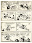 Lot of 4 Lil Abner Comic Strips From 1-4 November 1976 -- Hand-Drawn & Signed by Al Capp Featuring Sadie Hawkins Day -- 19.5 x 6.25 -- Toning & White Out, Near Fine