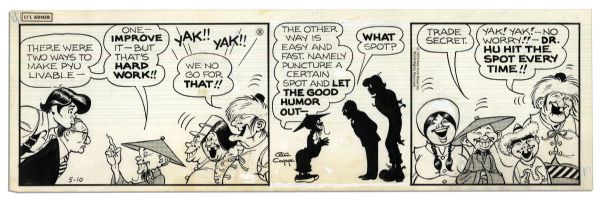 Lot of 4 ''Li'l Abner'' Comic Strips From 1973 -- With Abner, Mammy & Ole Henry -- Hand-Drawn & Signed by Al Capp, Who Adds a Sketch to One -- 19.75'' x 6.25'' -- Toning & White Out, Near Fine