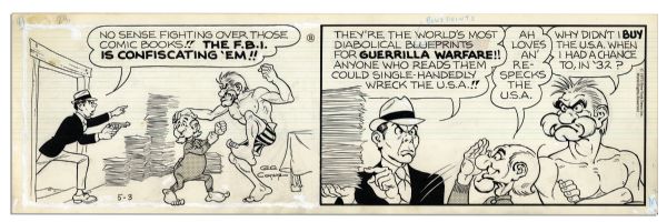Lot of 4 ''Li'l Abner'' 1973 Comic Strips -- Featuring Abner -- Hand-Drawn & Signed by Al Capp, Who Adds Pencil Sketches to Verso of 3 -- 19.75'' x 6.25'' -- Toning & White Out, Near Fine