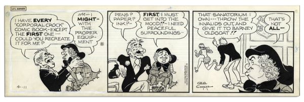 ''Li'l Abner'' Lot of 4 Strips Drawn & Signed by Al Capp From 10-13 April 1973 -- Featuring Bullmoose & Barney Oldgoat -- 19.75'' x 6.25'' --With Sketches to Verso -- Toning, Else Near Fine