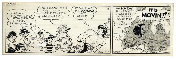 Lot of 4 ''Li'l Abner'' 1973 Comic Strips -- Hand-Drawn & Signed by Al Capp, Who Adds Pencil Sketches to 3 -- With Abner, Daisy Mae & Mammy -- 19.75'' x 6.25'' -- Toning & White Out, Near Fine