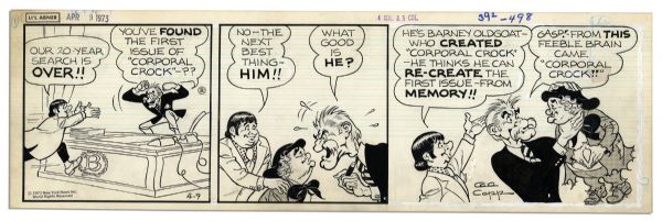 Lot of 4 ''Li'l Abner'' 1973 Comic Strips -- Hand-Drawn & Signed by Al Capp -- Featuring Bullmoose & Barney Oldgoat -- 19.75'' x 6.25'' -- Toning & White Out, Near Fine
