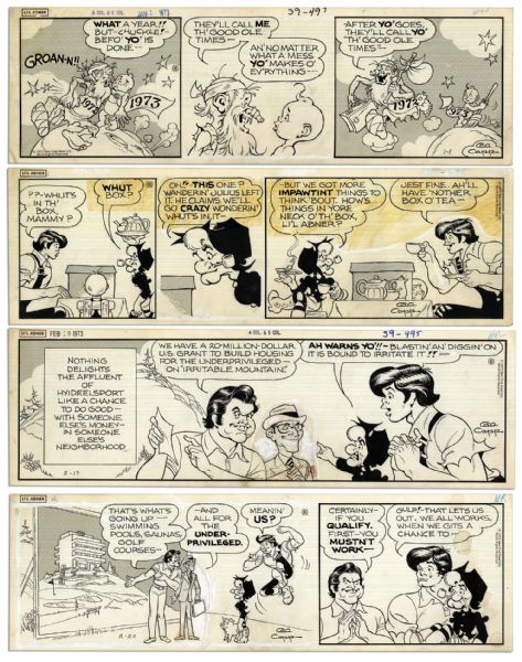 ''Li'l Abner'' Lot of 4 Strips From 1973 Drawn & Signed by Al Capp -- From 20 February 1973 -- Featuring Li'l Abner, Mammy & Salomey -- 19.75'' x 6.25'' -- Toning, Else Near Fine