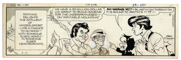 ''Li'l Abner'' Lot of 4 Strips From 1973 Drawn & Signed by Al Capp -- From 20 February 1973 -- Featuring Li'l Abner, Mammy & Salomey -- 19.75'' x 6.25'' -- Toning, Else Near Fine
