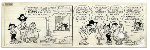 Lot of 4 ''Li'l Abner'' Comic Strips From 1972 -- Hand-Drawn & Signed by Al Capp -- 19.75'' x 6.25'' -- Toning & White Out, Near Fine