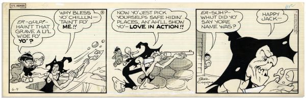 Lot of 4 ''Li'l Abner'' Comic Strips From 1972 -- With Happy Jack -- Hand-Drawn & Signed by Al Capp -- 19.75'' x 6.25'' -- Toning & White Out, Near Fine