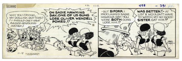 ''Li'l Abner'' Lot of 4 Strips, Each Drawn & Signed by Al Capp From 1971 -- Sadie Hawkins Day in Slobbovia, With ''King Henry The 1/8th'' & Oliver Wendell Pomes -- 19.75'' x 6.25'' -- Near Fine