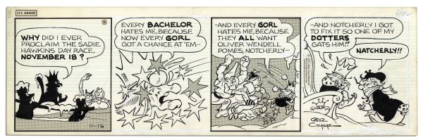 ''Li'l Abner'' Lot of 4 Strips, Each Drawn & Signed by Al Capp From 1971 -- Sadie Hawkins Day in Slobbovia, With ''King Henry The 1/8th'' & Oliver Wendell Pomes -- 19.75'' x 6.25'' -- Near Fine
